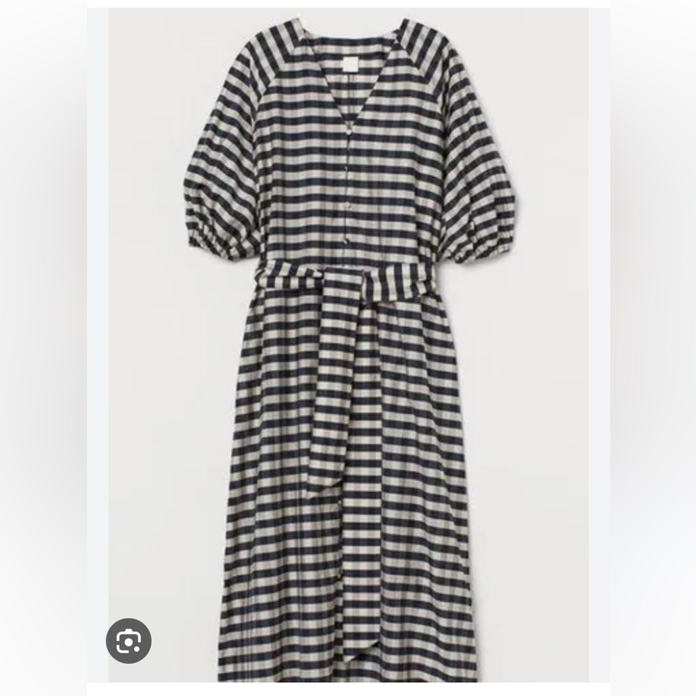 H&M Gingham Checkered Button-up Belted Maxi Dress